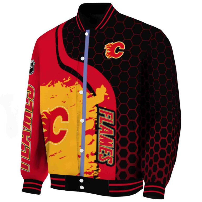 calgary flames hexagonal pattern red black jacket best selling