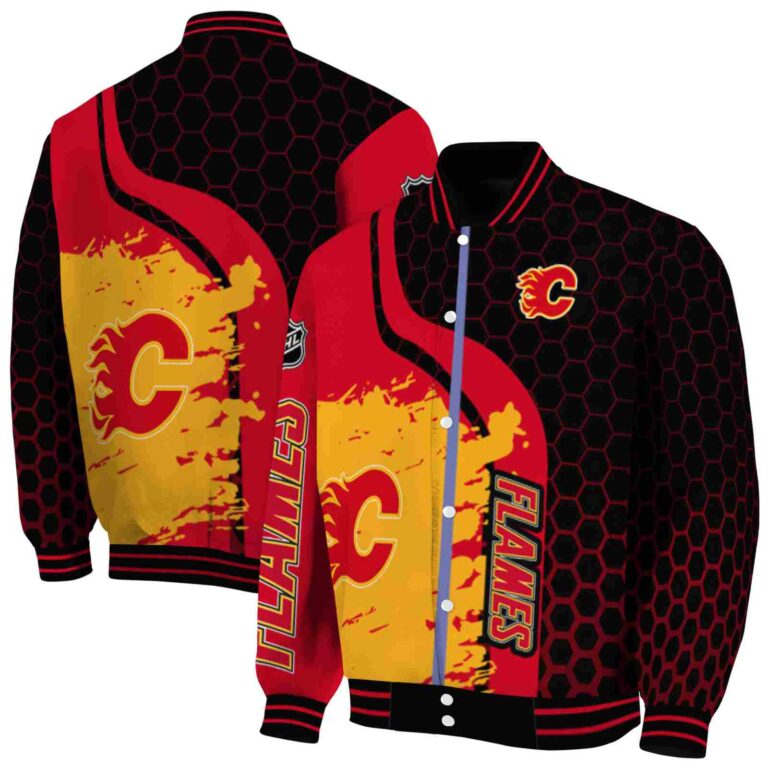 calgary flames hexagonal pattern red black jacket fashion forward