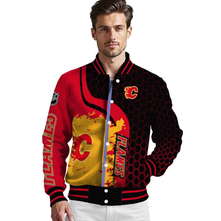 calgary flames hexagonal pattern red black jacket high quality