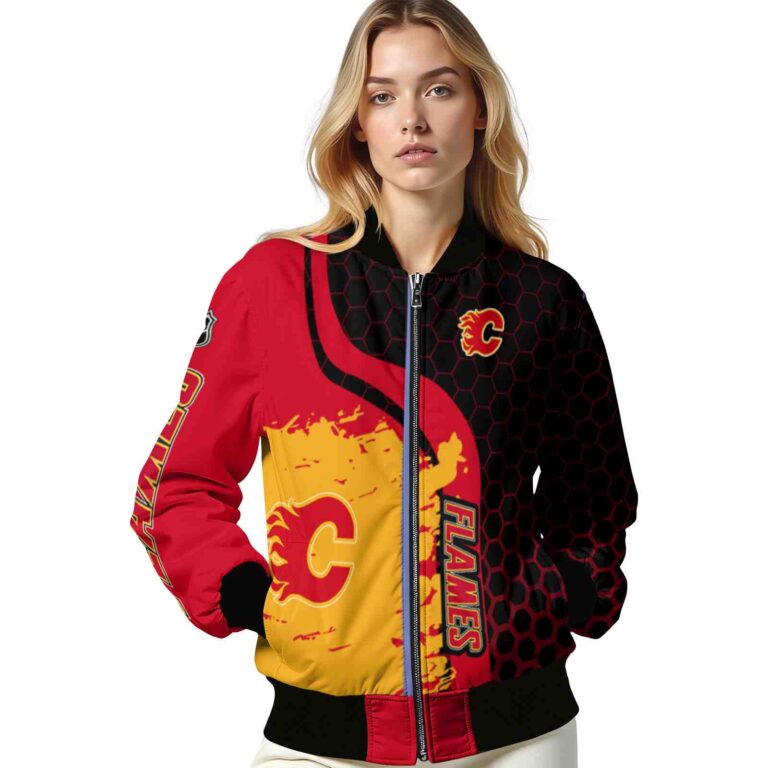 calgary flames hexagonal pattern red black jacket latest model