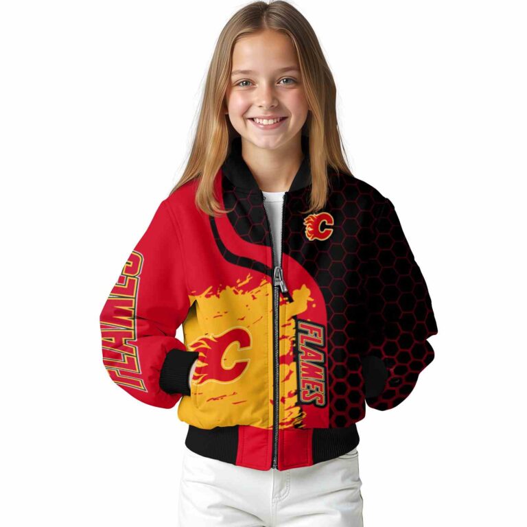 calgary flames hexagonal pattern red black jacket top rated