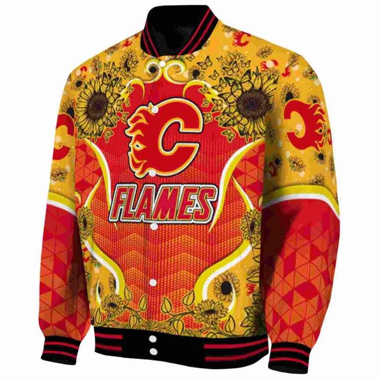 calgary flames sunflower bloom red yellow jacket best selling