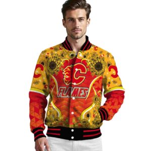 calgary flames sunflower bloom red yellow jacket high quality