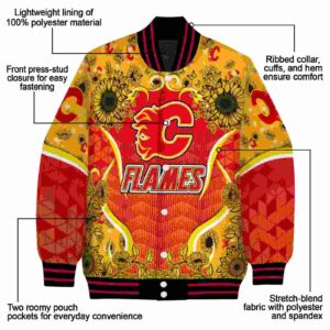 calgary flames sunflower bloom red yellow jacket new arrival