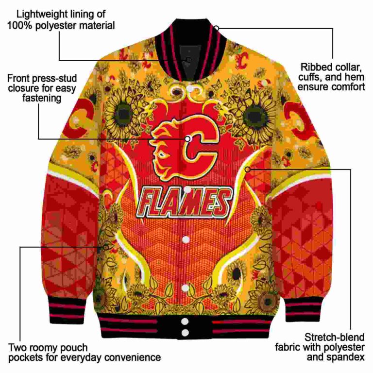 calgary flames sunflower bloom red yellow jacket new arrival