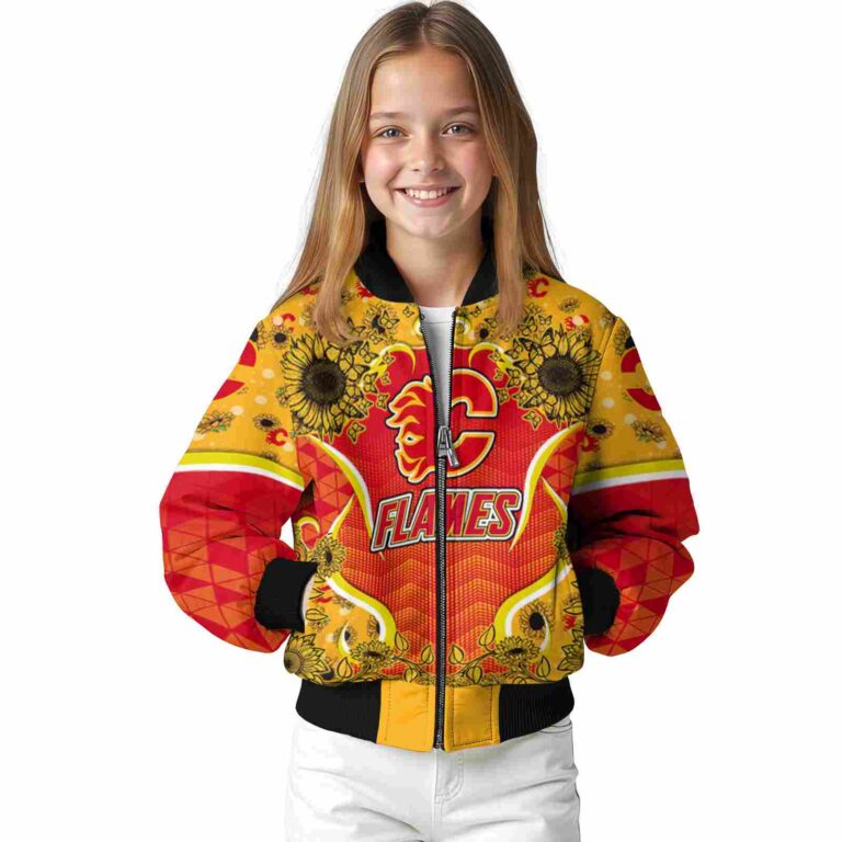 calgary flames sunflower bloom red yellow jacket top rated