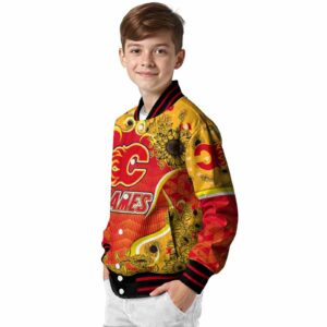 calgary flames sunflower bloom red yellow jacket trendy
