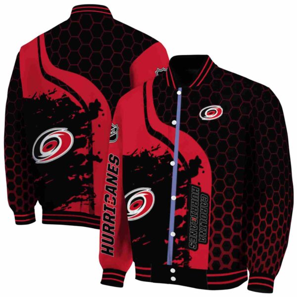 carolina hurricanes hexagonal pattern red black jacket fashion forward