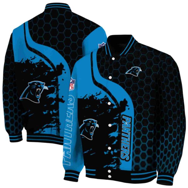 carolina panthers hexagonal pattern blue black jacket fashion forward