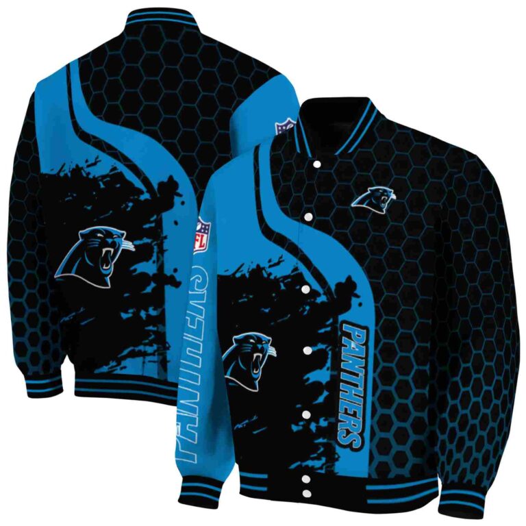 carolina panthers hexagonal pattern blue black jacket fashion forward