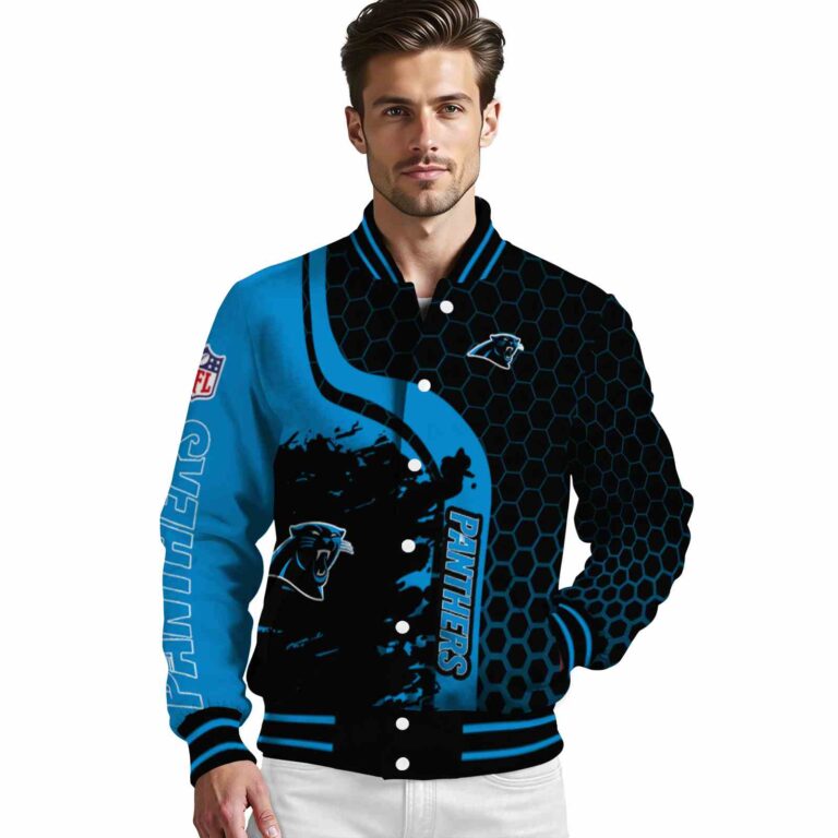 carolina panthers hexagonal pattern blue black jacket high quality