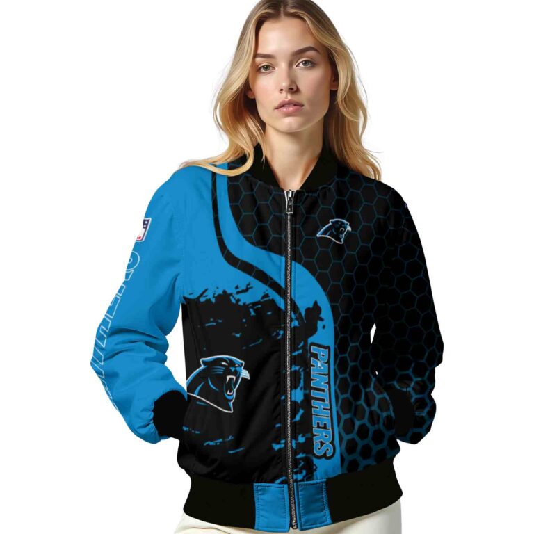 carolina panthers hexagonal pattern blue black jacket latest model