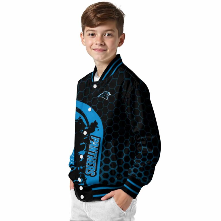carolina panthers hexagonal pattern blue black jacket trendy