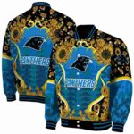 carolina panthers sunflower bloom blue yellow jacket best selling