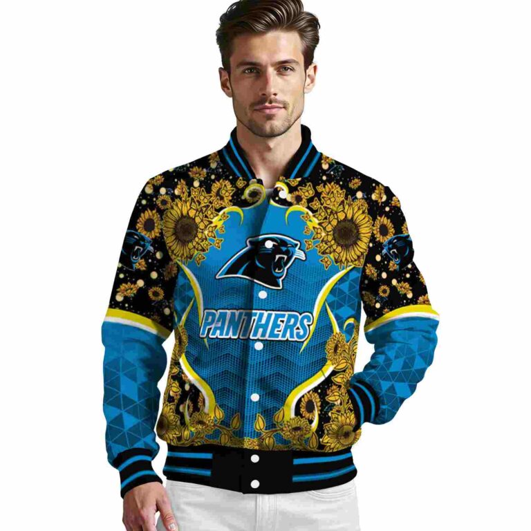 carolina panthers sunflower bloom blue yellow jacket high quality