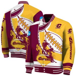 central michigan chippewas baseball stitching gold white jacket fashion forward