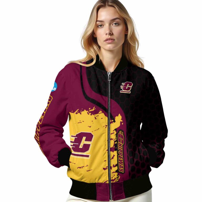 central michigan chippewas hexagonal pattern maroon black jacket latest model