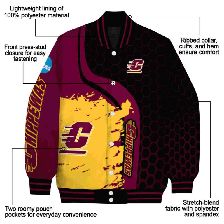 central michigan chippewas hexagonal pattern maroon black jacket new arrival