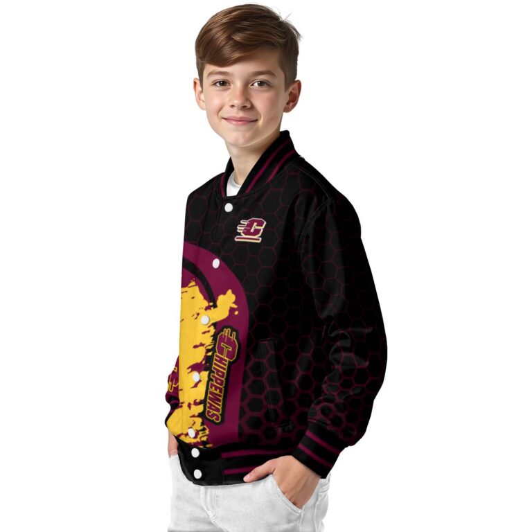 central michigan chippewas hexagonal pattern maroon black jacket trendy