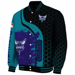 charlotte hornets hexagonal pattern teal black jacket best selling