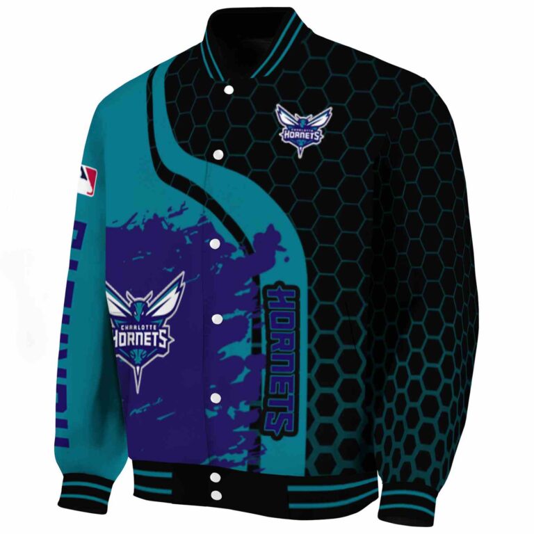 charlotte hornets hexagonal pattern teal black jacket best selling