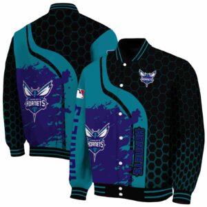 charlotte hornets hexagonal pattern teal black jacket fashion forward