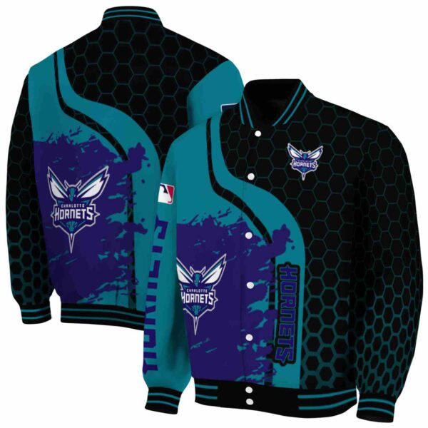 charlotte hornets hexagonal pattern teal black jacket fashion forward