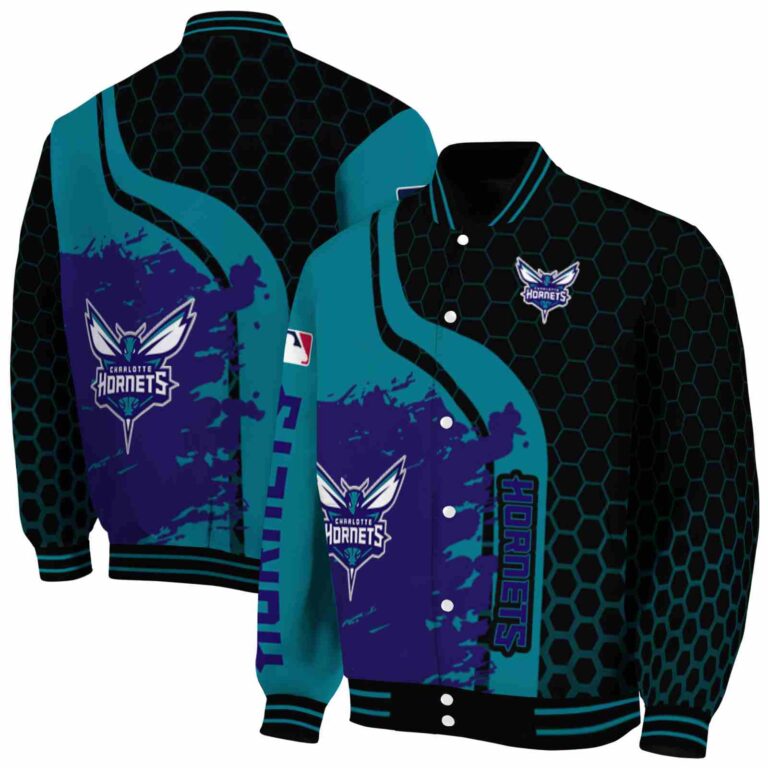 charlotte hornets hexagonal pattern teal black jacket fashion forward
