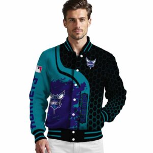 charlotte hornets hexagonal pattern teal black jacket high quality