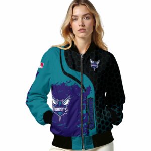 charlotte hornets hexagonal pattern teal black jacket latest model