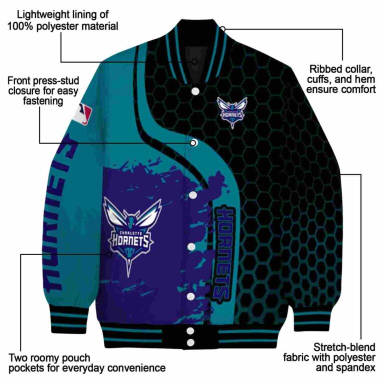 charlotte hornets hexagonal pattern teal black jacket new arrival