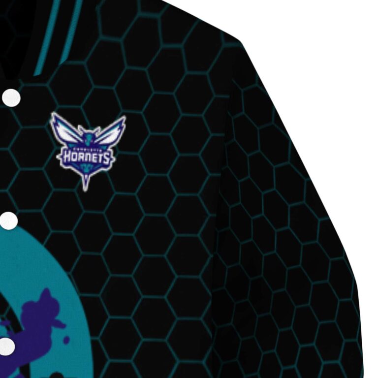 charlotte hornets hexagonal pattern teal black jacket premium grade