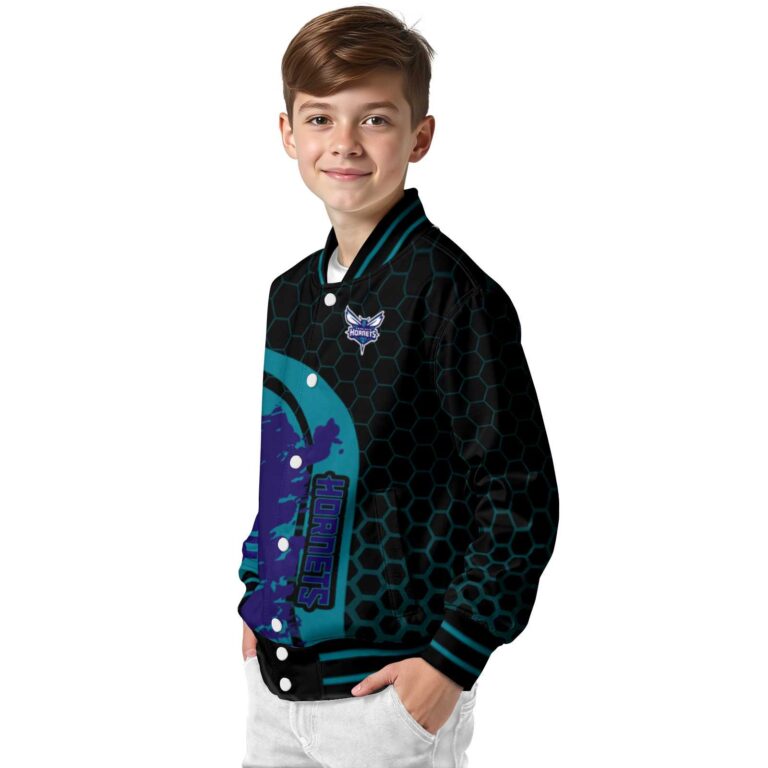 charlotte hornets hexagonal pattern teal black jacket trendy