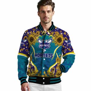 charlotte hornets sunflower bloom teal yellow jacket high quality