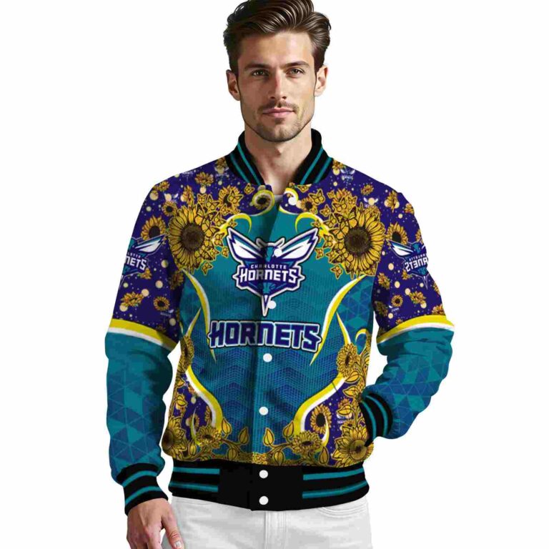 charlotte hornets sunflower bloom teal yellow jacket high quality
