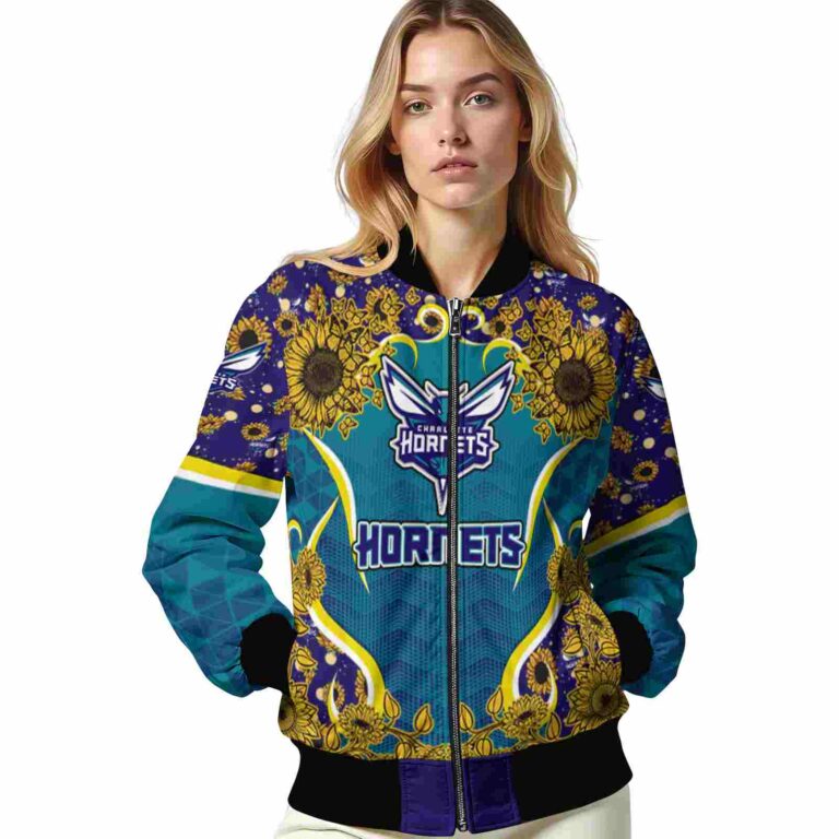 charlotte hornets sunflower bloom teal yellow jacket latest model