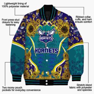 charlotte hornets sunflower bloom teal yellow jacket new arrival