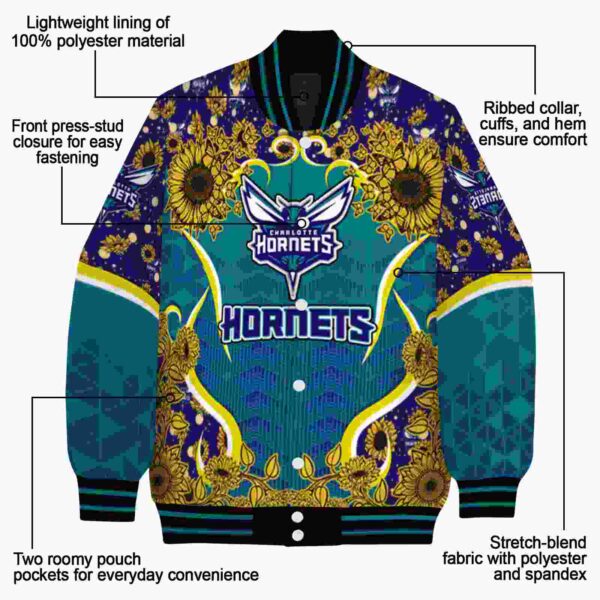 charlotte hornets sunflower bloom teal yellow jacket new arrival
