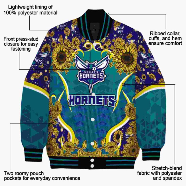 charlotte hornets sunflower bloom teal yellow jacket new arrival