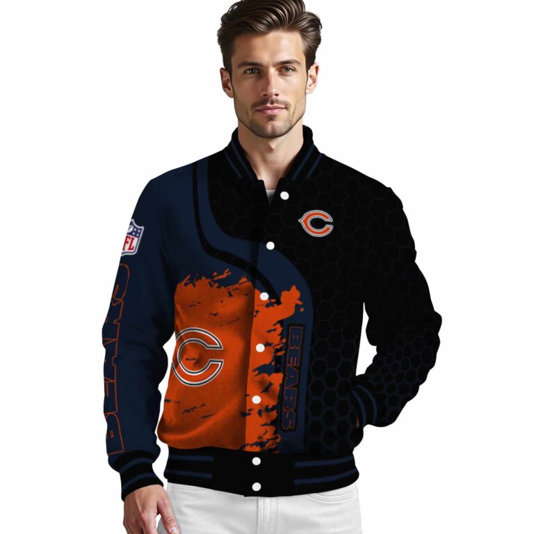 chicago bears hexagonal pattern blue black jacket high quality