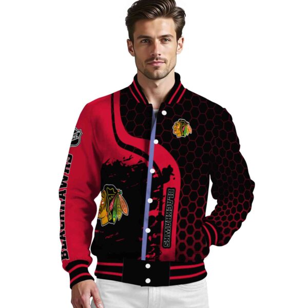 chicago blackhawks hexagonal pattern red black jacket high quality