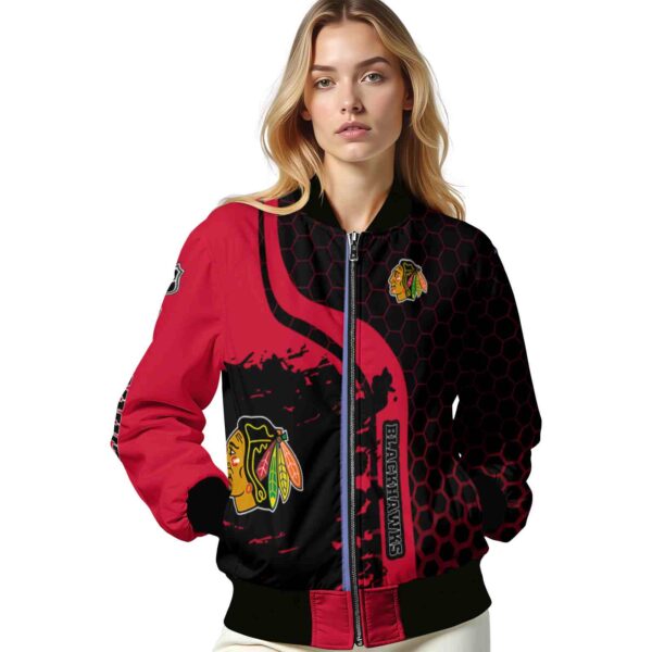 chicago blackhawks hexagonal pattern red black jacket latest model