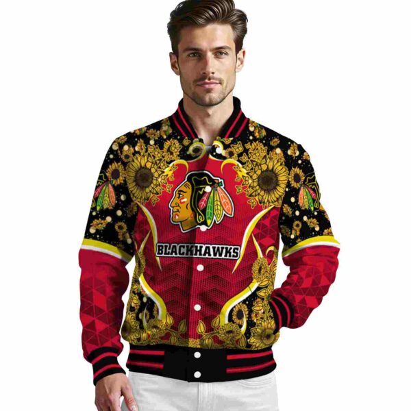 chicago blackhawks sunflower bloom red yellow jacket high quality