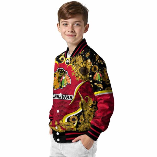 chicago blackhawks sunflower bloom red yellow jacket trendy