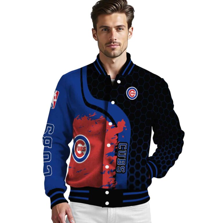 chicago cubs hexagonal pattern blue black jacket high quality