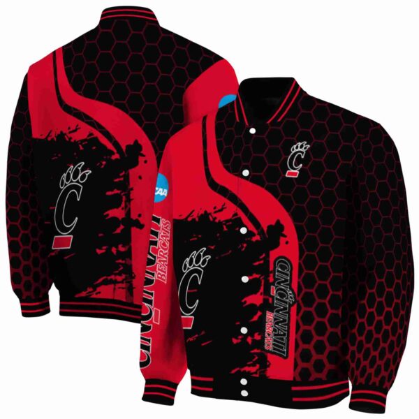 cincinnati bearcats hexagonal pattern red black jacket fashion forward