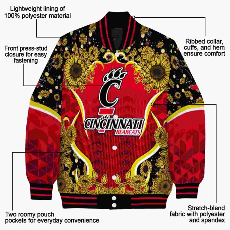 cincinnati bearcats sunflower bloom red yellow jacket new arrival