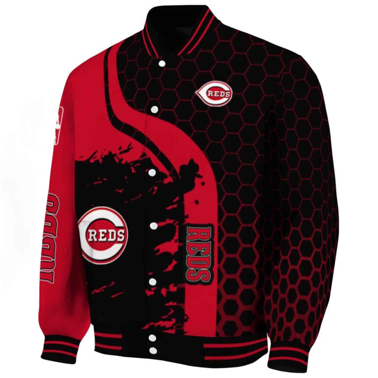 cincinnati reds hexagonal pattern red black jacket best selling
