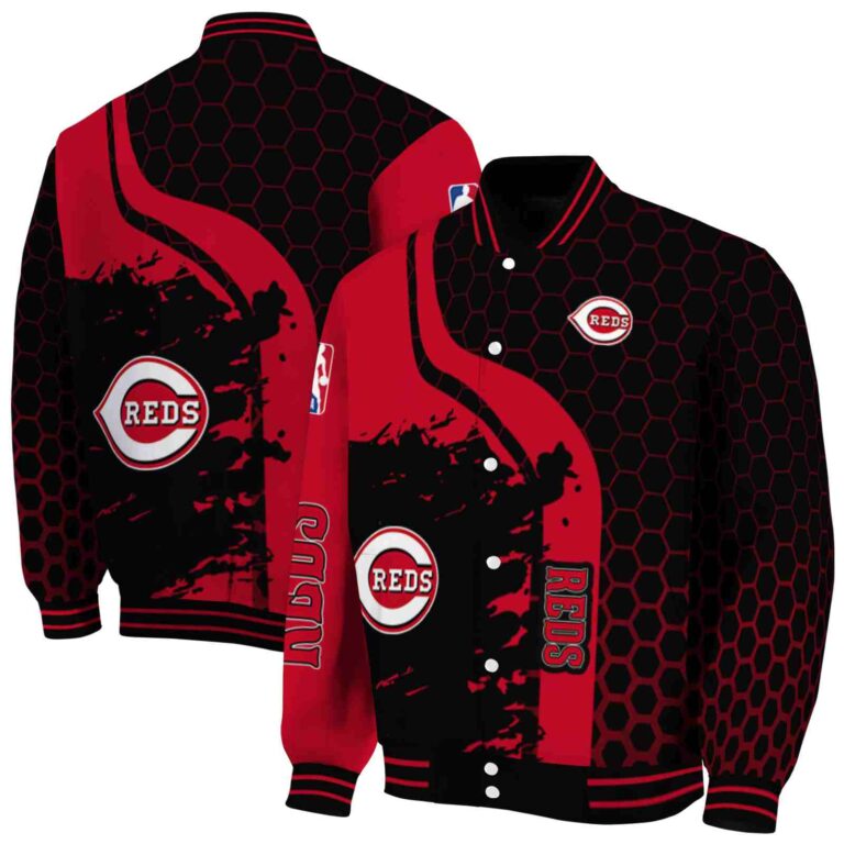 cincinnati reds hexagonal pattern red black jacket fashion forward