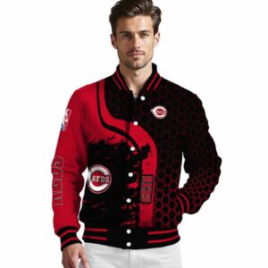 cincinnati reds hexagonal pattern red black jacket high quality